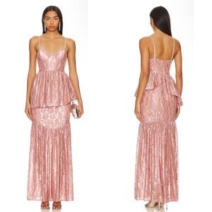 For Love & Lemons Shai Crystal Embellished Floral Tiered Maxi Dress Sz Small